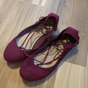 Red lace-up ballet flats